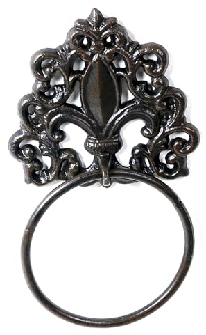 Annastore Wandhaken mit Ring aus Gusseisen im Vintage-Look - Wandhaken Gusseisen für Handtücher - Gästetücher - Geschirrtücher Größe 1 x Lilie pompös (14,5 x 26,5 cm) (B/H)
