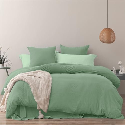 Gezu Housse de Couette 240x260 Vert Sauge Couleur Unie Modern Toucher Coton Parure de Lit Adulte 2 Personnes Plus Doux et Plus Confortable Linge de Lit 1 Taie d'oreiller 65x65cm avec Fermeture Eclair