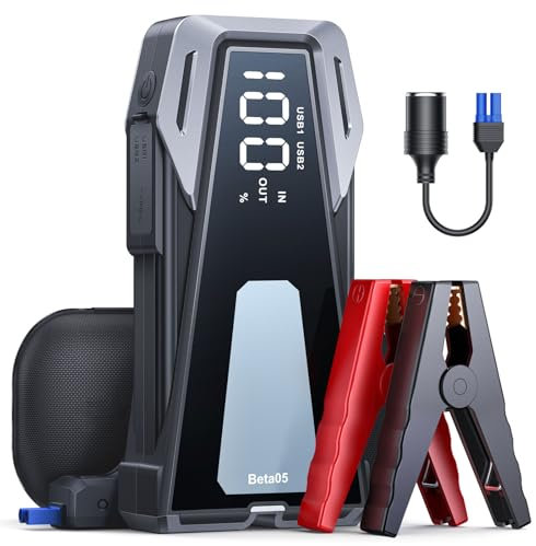 Démarreur Batterie Voiture 23800mAh, Booster Batterie Voiture 4000A (Tous Essence & Jusqu’à 10.0L Diesel), 12V Portable Jump Starter Démarreur Voiture/Moto avec Pinces Intelligentes, Lampe à LED