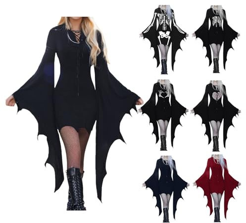 Bat Costume Woman, Medieval Dress With Flare Sleeve, Halloween Cosplay Fancy Dress, Lace Up A-line Corset, Steampunk Clothes for Adult Women