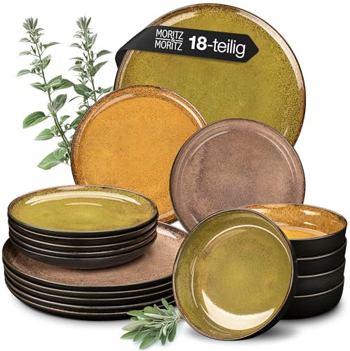Moritz & Moritz VIDA Geschirrset 6 Personen Vintage 18-tlg. - Modernes Porzellan Geschirr Set - Kratz-, Mikrowellen- & Spülmaschinenfest, Essgeschirr, Tafelservice, Kombiservice 6 Personen
