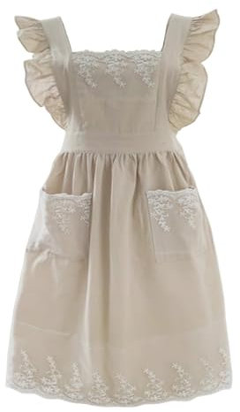 Genérico Delantal para mujeres, con 2 bolsillos, vestido de encaje de algodón cruzado ajustable delantal para mujeres, para jardinería, cocina, pintura, limpieza, manicura, 4 colores (white)