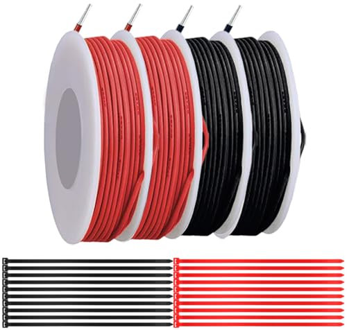 MKBKLLJY 26 Gauge Solid Wire 300V PVC Electrical Wire 26AWG Insulation Tinned Coated Copper Wire Hook Up Wire 2Colors(Red/Black) 5m/16.4ft Each Wire Assortment with Cable Ties for Electronics DIY