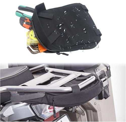 Kompatibel mit BMW R1200GS R1250GS LC ADV Universelle Motorrad-Hecktasche Wasserdichte Nylon-Heckrahmen-Gepäckträgertasche Schwarze Satteltasche für Werkzeugset Geldbörse Schlüssel Notebook Brille