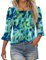 Kistore Spring Ruffle 3/4 Sleeve T Shirts for Women UK Crew Neck Tunic Tops Pleated Printed 2025 Fashion Casual Blouses L