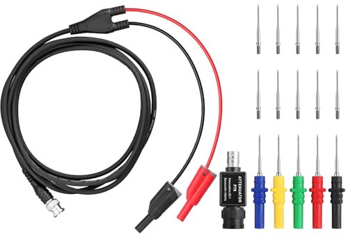 ALLmeter Kit de accesorios para osciloscopio con cable BNC a banana 3M, atenuador 20:1 y 10 sondas, ideal para diagnóstico de vehículos con osciloscopio de 2 canales y multímetro digital