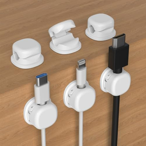 ZHEGE Kabelhalter Kabelclips, Kabel Organizer, Feder Kabelklemmen Selbstklebend, Kabelmanagement für Schreibtisch, Auto, Wand, Kabelorganizer für Ladekabel HDMI (6 Stücke, Weiß)