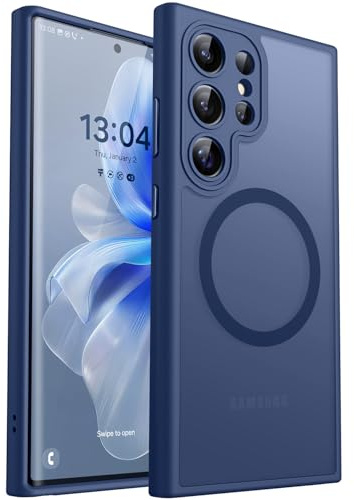 CANSHN Coque Magnétique pour Samsung Galaxy S22 Ultra,Bleu Foncé | Protection Complète de l'appareil Photo, Housse Fond Mat Translucide