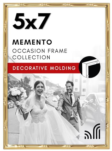 Americanflat 5x7 Picture Frame with Bamboo-Style Molding - Gold Bamboo Frame with Shatter-Resistant Glass - Elegant Gallery Style Frames for Tabletop or Wall Display - Gold | Shatter-resistant glass, wall or tabletop display with included easel, triangle hangers included, fits photos and art