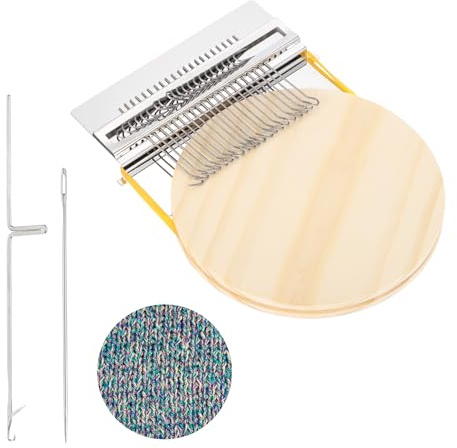sourcing map Mini Darning Loom, 21 Hooks Wood Weaving Knitting Machine with Knitting Needles for Repair Jeans Socks DIY Craft, Knit Patch Loom Weave Tool, Silver