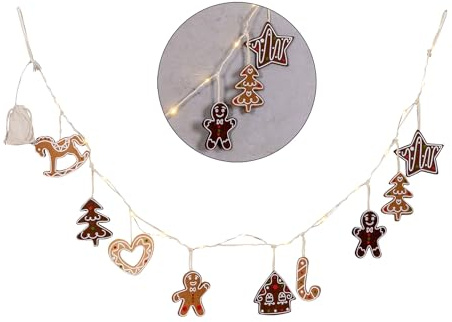 levandeo LED Lichterkette Lebkuchen Figuren 160cm mit Timer Weihnachten Weihnachtsdeko Beleuchtung Warmweiß Lichtdeko
