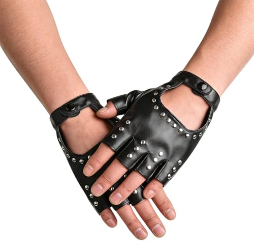Gkhlg 1 Paar Fingerlose Leder Punk Handschuhe punk Kostüm atmungsaktiv und komfortabel unisex Punker Kostüm für tägliche Nutzung Fahrradfahren Outdoor Aktivitäten und mehr geeignet