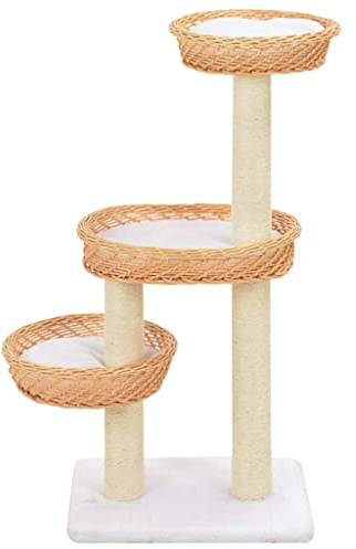 Generico Albero per Gatti con Tiragraffi in Legno di Salice Naturale,Marrone,4.55kg,170727