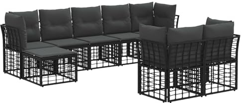 vidaXL Outdoor-Sofagarnitur Schwarz und Dunkelgrau Polyester, Verstellbare Fußpolster, modernes Gartensofa, wetterfestes Lounge-Set, Rattan-Möbel, für die Terrasse
