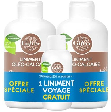 Gifrer Liniment Oléo-calcaire Stabilisé - Lot de 2 x 500 ml + 1 Liniment Voyage 100 ml Offert - Bébé - Emulsion - Prévient l’irritation cutanée et apaise