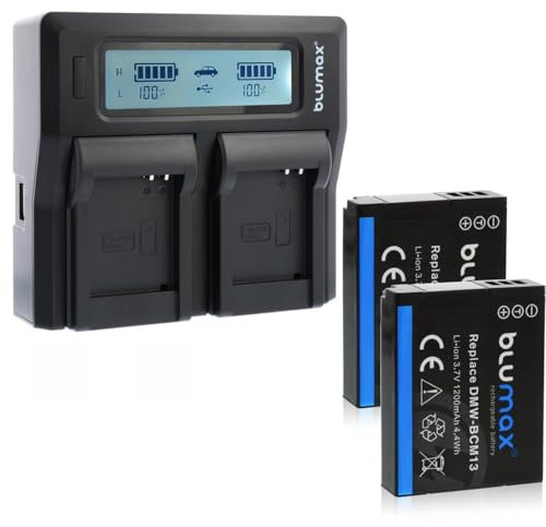 Blumax 2 x Battery Replaces Panasonic DMW-BCM13 / DMW-BCM13-E 1200 mAh + Dual Charger Compatible with Lumix DMC Series TZ40-TZ41-TZ55-TZ56-TZ58-TZ60-TZ61-TZ70-TZ71 | ZS30-ZS40 | TS5 | FT5