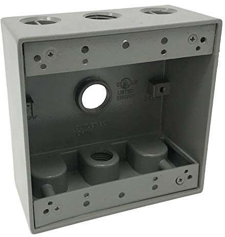 Sealproof 2-Gang 3 1/2-Inch Holes Weatherproof Rectangular Horizontal Electrical Outlet Box with 3 Outlets, 1/2 Inch, UL Listed, Double Gang