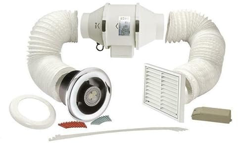 AirTech-UK Bathroom Extractor Fan Kit with LED Light and Adjustable Timer, 2 Speed - 100mm / 4 - Powerful and Whisper Quiet - Flow Max Elite