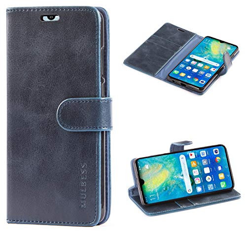 Mulbess Handy-Hülle für Huawei P30 Schutzhülle, Magnet Handyhülle Leder, Flip Wallet Cover, Kartensteckplatz, Vintage Dunkel Blau