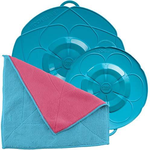 Kochblume Spar-Set für Töpfe von 14 bis 24 cm mit Microfasertuch als Set in der bunten Box | Silikon Überkochschutz für Töpfe und Pfannen (türkis)