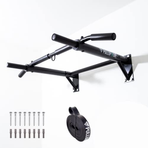 PULLUP & DIP Klimmzugstange Wand, Profi Multigriff Pull-Up Stange für Wandmontage inkl. Schrauben, Klimmzug Band und eBook, bis 200 kg