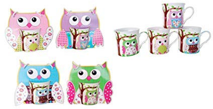 Tazas Búhos Presentada en Original Caja de Regalo (Precio Unitario) - Detalles Originales para Invitados de Bodas, Regalos Baratos para Comuniones y Cumpleaños Infantiles