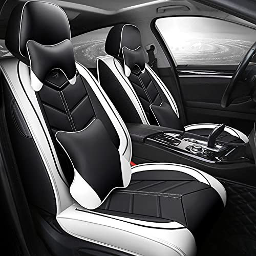 Auto Sitzbezüge Set, Vorn und Hinten 5 Sitze, Kompletter Satz Universal-Ledersitzbezüge für Vier Jahreszeite,Weiß