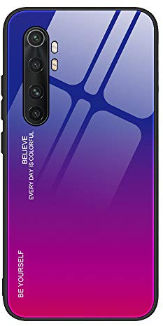 DEDUX Hülle für Xiaomi Mi Note 10 Lite Handyhülle, Hülle Farbverlauf Glas und TPU Schutzhülle Case Cover für Xiaomi Mi Note 10 Lite (Blau/Rot)