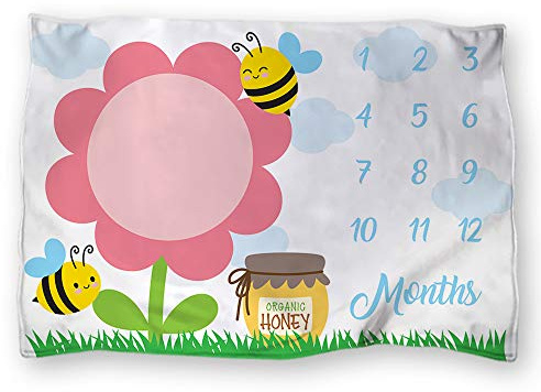 Babloo Plaid con Mesi Coperta in Pile Mensile Crescita Neonato Baby per Culla o Lettino 100x150 cm (Api)