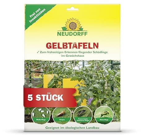 Neudorff Gelbtafeln (großformatig) – Gegen kleine fliegende Schädlinge wie Trauermücken und Weiße Fliegen, insektizid frei, geruchlos, 5 Stück