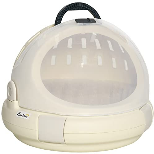 PawHut Caisse de Transport Niche pour Chat Maison pour Chat Portable Panier Lavable Coussin Amovible pour Chat ou peitie Chien Nettoyage Facile 41 x 41 x 35,2 cm Beige