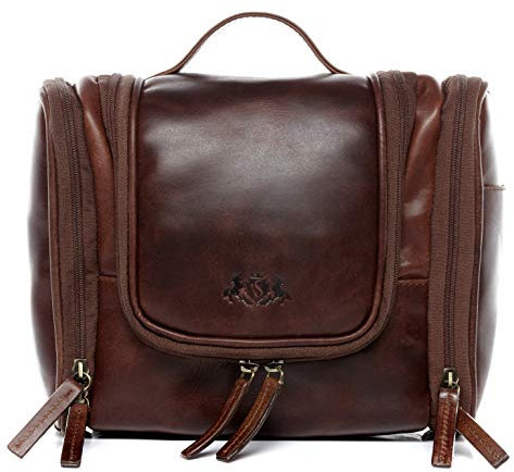 SID & VAIN Trousse de Toilette Dexter Cuir véritable | nécessaire de Voyage Grand Homme Marron | Trousse de Maquillage Fait à la Main