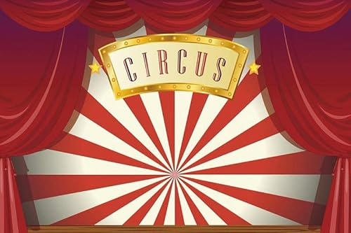 Renaiss 2.2x1.5m Zirkus Karneval Hintergrund Rote Vorhangstreifen Fotografie-Hintergrund Karnevalsnacht Partydekorationen Kindergeburtstag Kuchen Tisch Banner Babydusche Studio-Foto-Requisiten