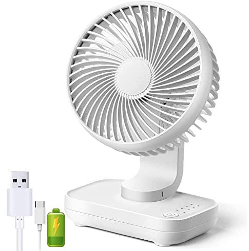 Panlom USB Desk Fan 5.4 Inch 4 Speeds Cooling Quiet Operation 90° Variable Tilt Wireless Small Rechargeable Table Fan Perfect for Bedroom Office (White)