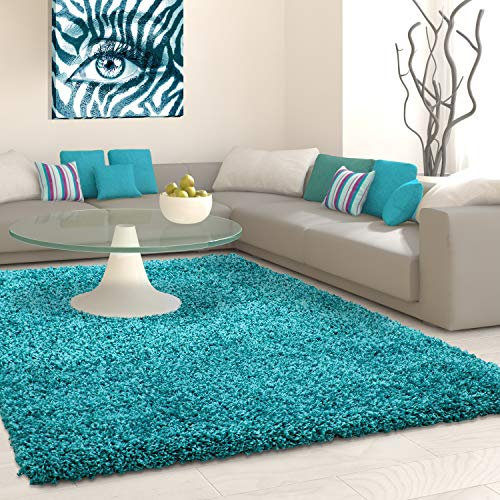 Muratap Teppich Wohnzimmer Weich - Basic Shaggy - Hochflor Teppich Wohnzimmerteppich, Schlafzimmerteppich Pflegeleicht und Fusselfrei - Große: 120x170 cm - Farbe: Türkis Blau