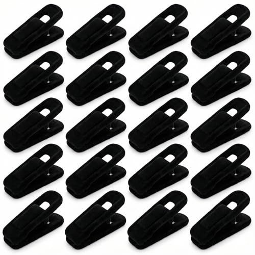 Velvet Hanger Clips (20 Pack), Non Slip Trouser and Skirt Clips for Velvet Hangers, Black Velvet Coated Clothes Peg Clips with ABS Frame, Extra Wide Opening for Pants, Skirts, Baby Clothes