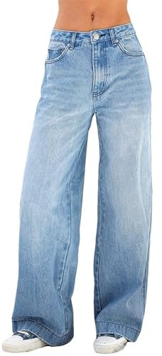 Awayhall Frauen Wide Leg Jeans Gothic Baggy Denim Hosen Hohe Taille Punk Lose Gerade Hosen und Mädchen Streetwear (DE/NL/SE/PL, Alphanumerisch, M, Regular, Regular)
