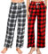 U2SKIIN Pyjamahose Damen lang kariert Schlafhose Schlafanzughosen für Damen Fleece Pyjama Hosen Nachtwäsche Freizeithose mit Taschen (Büffel Karo Rot+Weiß Schwarz Kariert, S)
