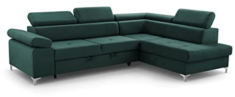 VIKA L shape corner sofa bed MADRAS perfect design smart velvet fabrics used, storage box (Green)