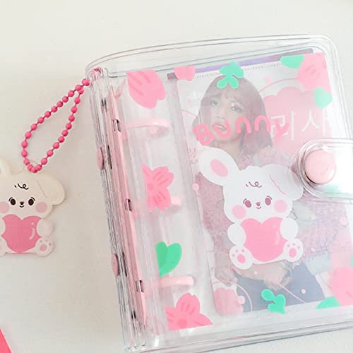 runrayay 2X3 Mini Small Photo Album Binder Photo Storage with Pendant, Pink Rabbit Clear Pocket Photo Album Keychain for Picture Wedding Birthday Anniversary Memory, 40 Pockets