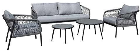 OUTLIV. Charleston Loungeset 5-TLG. aus Aluminium/Rope in Anthrazit/Hellgrau, modernes Design für Ihren Outdoor-Bereich