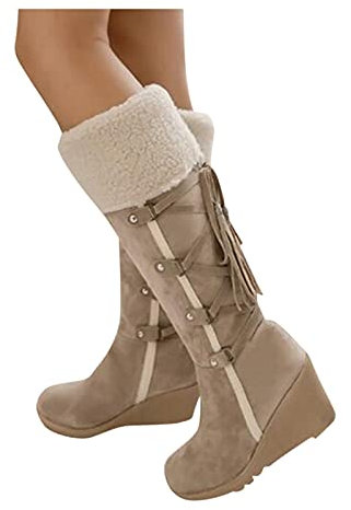 Kobilee Stivali Donna Invernali Elasticizzati Sexy Curvy Western Boots Vintage Larghi Camoscio Stivali Alti Stivali Cowboy Morbidi Caldo Pelle Anfibi Stivaletti Sopra il Ginocchio con Tacco