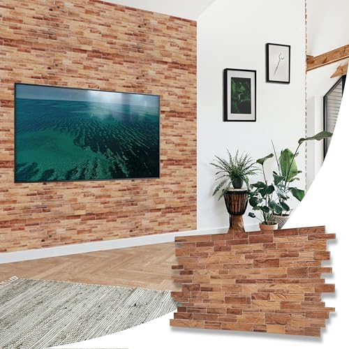 NOVECRAFTO Stone Slate Effect 3D Wall Panelling Kit of 20 pcs, PVC Wall Panel Size 37.59x18.8 in (95.5x48 cm) Covering 24.64 ft² (2.29 m²) for Kitchen, Bathroom, Living Room, DIY Stone Slate Brown