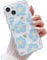 LSOUGUK Compatible with iPhone 14 Case for Women Girl,Cute Floral Flower Pattern Protection Case Fashion Slim Soft Silicone TPU Protective Shockproof Cover for iPhone 14 6.1＂-Blue