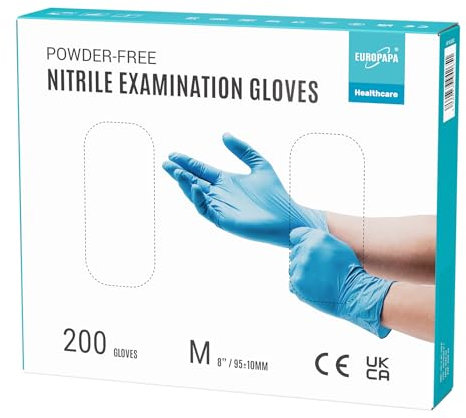 EUROPAPA® 200x Einweghandschuhe Nitrilhandschuhe puderfrei Untersuchungshandschuhe EN455 EN374 latexfrei Einmalhandschuhe Handschuhe in Gr. S, M, L & XL verfügbar (M, Blau)