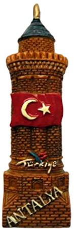 Kühlschrankmagnet, geriffelt, Motiv: Minarett Antalya, Türkei, Reise-Souvenir, 3D-Kühlschrankdekoration, Magnetaufkleber, handbemalt, Bastel-Kollektion