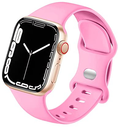 HdanMole Sport Strap Compatible with Apple Watch Straps 40mm 38mm 41mm 42mm 44mm 45mm 46mm, Silicone Strap Replacement for iWatch Straps Series 10 9 8 7 6 5 4 3 2 1 SE Women Men, Barbie Pink