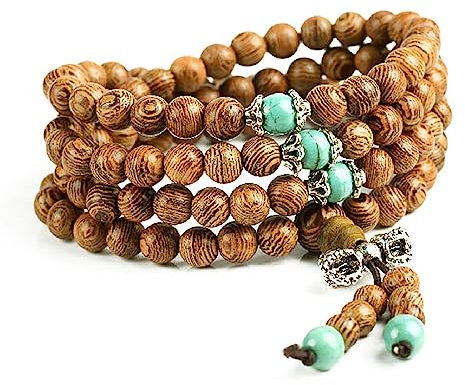 DYLYMX 108 pulseras de madera natural con cuentas de 8 mm, pulsera tibetana budista, collar elástico para meditación, 33 inches, Madera