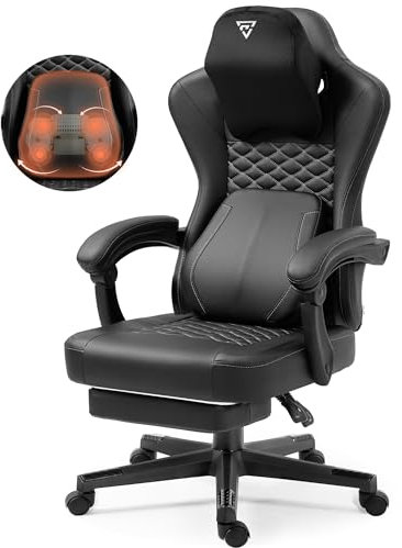 Vigosit Silla de gaming con soporte lumbar de masaje calentado, silla ergonómica para ordenador de videojuegos con cojín de muelles ensacados y reposapiés, silla Recliner High Back PC para adultos,