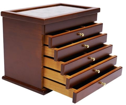 KEESUNG Schmuckkästchen aus Holz, 6 Ebenen Großer Schmuckkasten mit 5 Schubladen Vintage Schmuckkasten Holz Schatulle Große Kapazität Schmuckkoffer Organizer für Schmuck, Halsketten, Ringe
